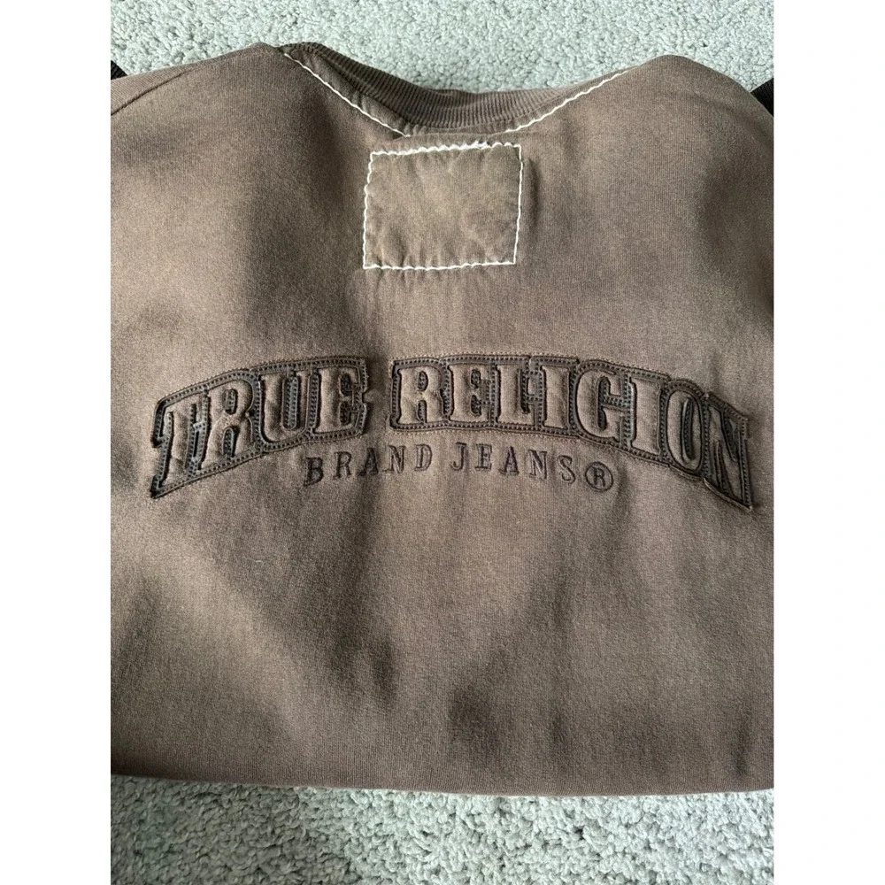 True Religion Mens XXL Brown Big T Stitch Full Zip Track Jacket‎ Sweatshirt Logo